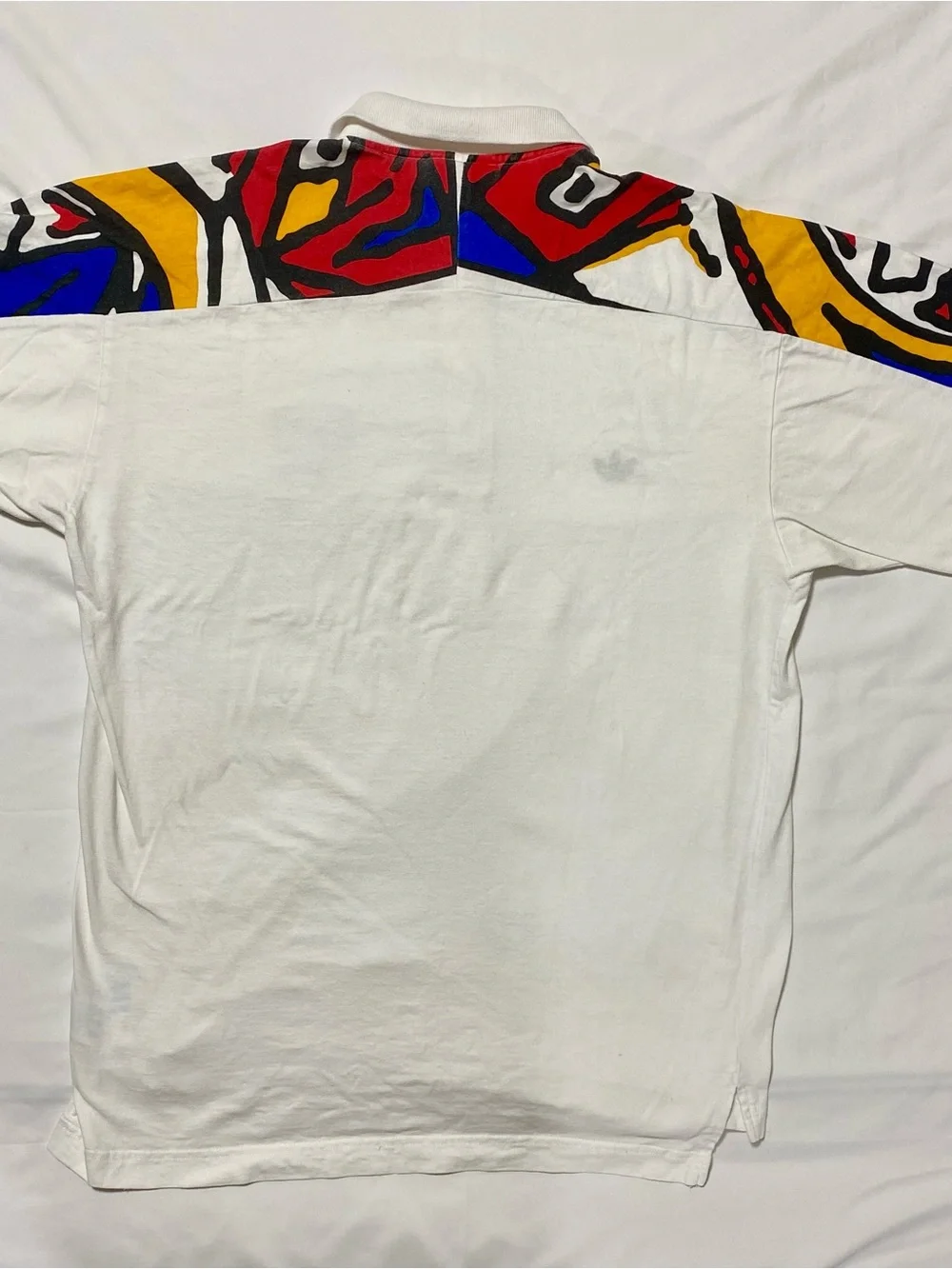 adidas White Polo with Bold Multicolor Shoulder Panels